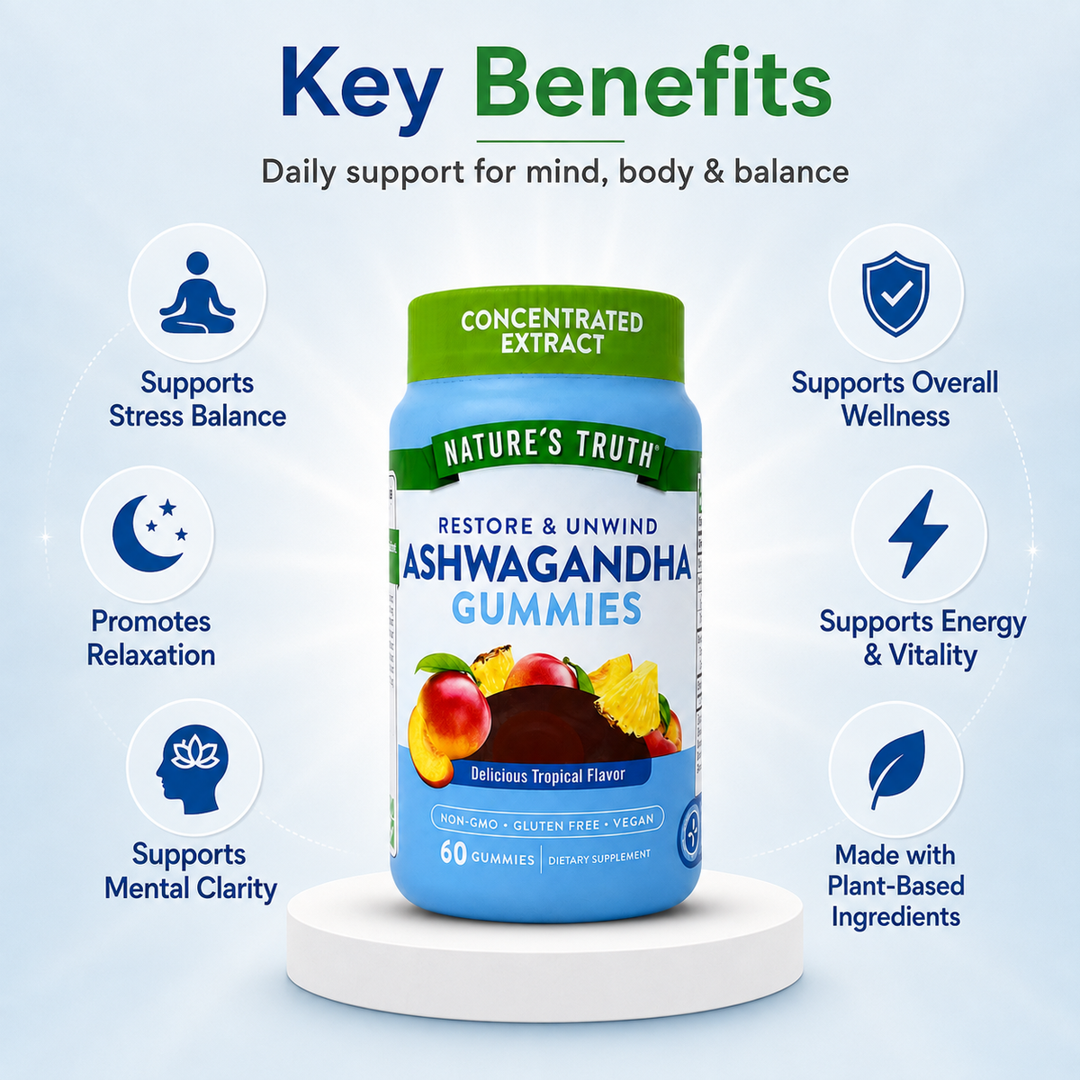 Nature's Truth Restore & Unwind Ashwagandha Gummies 60 count for daily stress and relaxation support