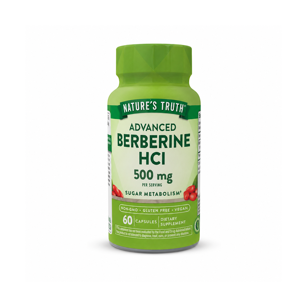 Nature’s Truth Advanced Berberine HCl 500mg dietary supplement capsules for sugar metabolism support, 60 capsules