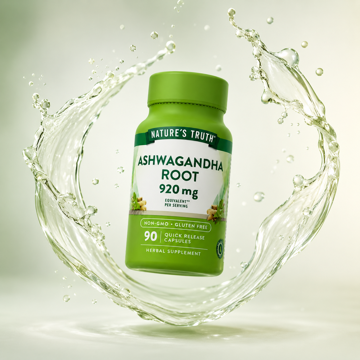 Nature’s Truth Ashwagandha Root 920mg quick release herbal supplement capsules for stress balance and mental wellness 90 capsules