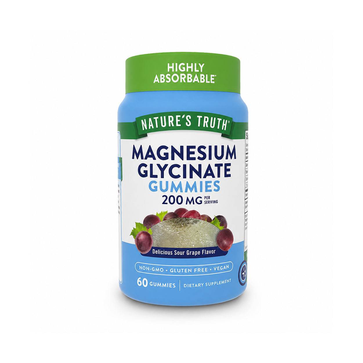 Nature's Truth Magnesium Glycinate Gummies 200mg Per Serving 60 Gummies dietary supplement supporting muscle, sleep, and nerve health.