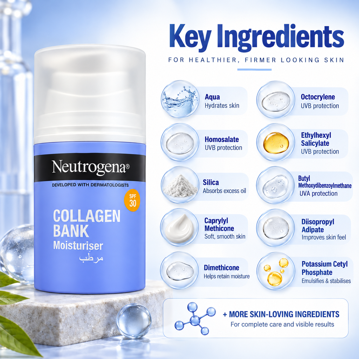 Neutrogena Collagen Bank Moisturiser SPF 30 facial moisturiser for dry skin with collagen support and UV protection