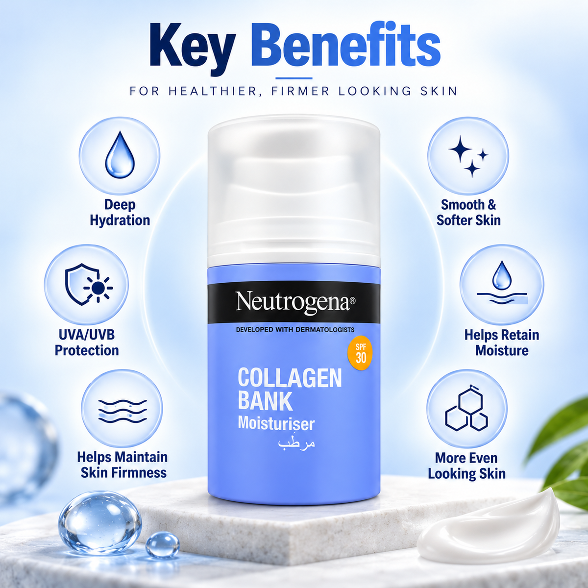 Neutrogena Collagen Bank Moisturiser SPF 30 facial moisturiser for dry skin with collagen support and UV protection
