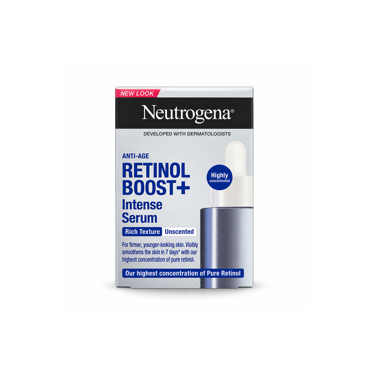 Neutrogena Retinol Boost+ Intense Serum 30ml, concentrated retinol face serum for smoother, firmer-looking skin