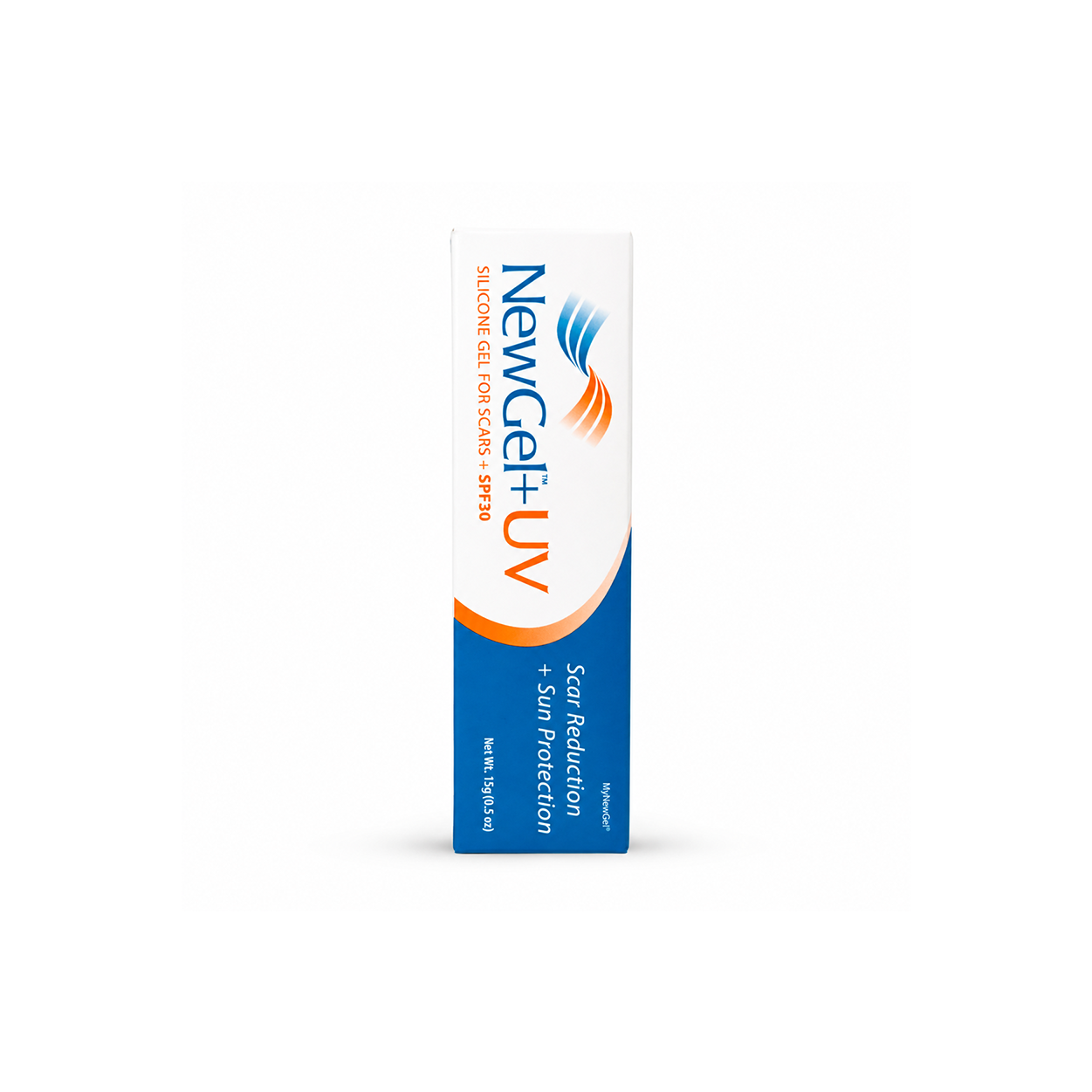 NewGel+UV Silicone Gel for Scars + SPF 30 15g silicone scar gel that helps reduce scar appearance while providing SPF 30 sun protection.