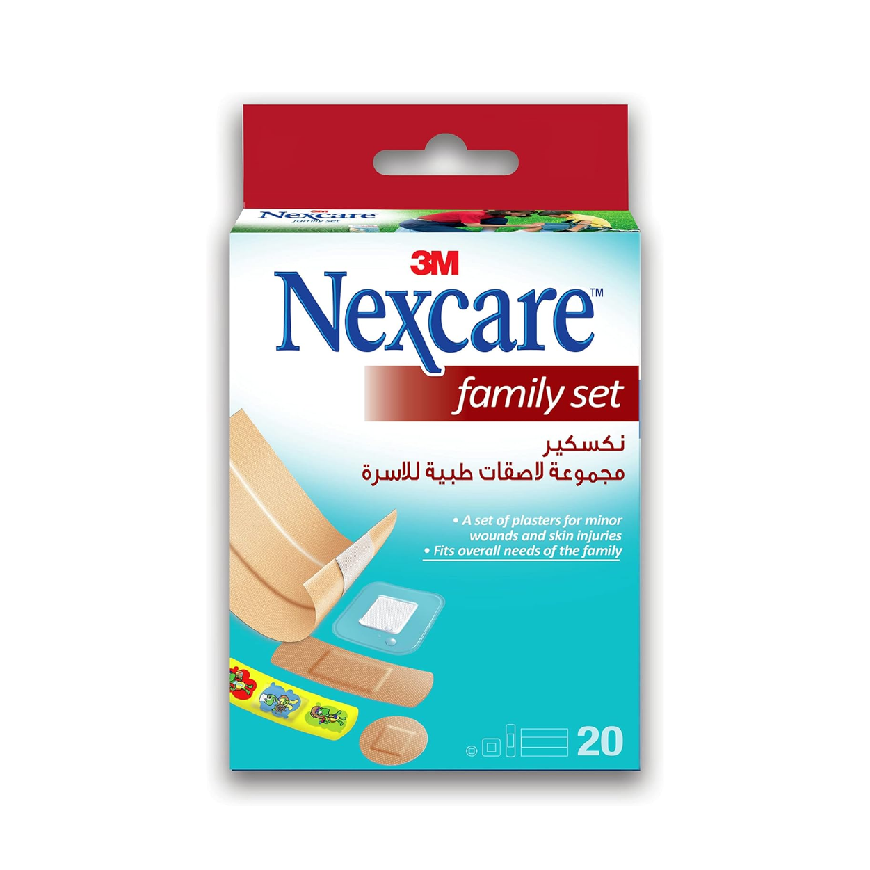 Nexcare Bandages Family Set 20 assorted adhesive bandages with waterproof and breathable protection for minor cuts and wounds