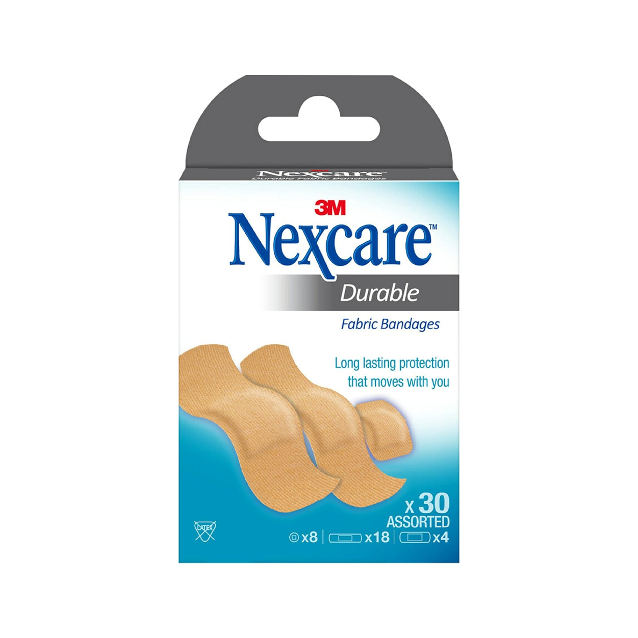 3M Nexcare Durable Fabric Bandages 30 Assorted breathable adhesive plasters for flexible long-lasting wound protection