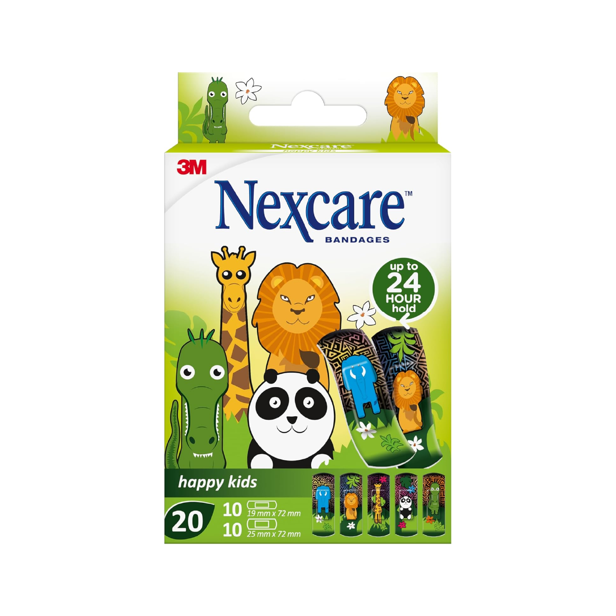 3M Nexcare Happy Kids Bandages 20 strips adhesive plasters with hypoallergenic breathable material for gentle wound protection
