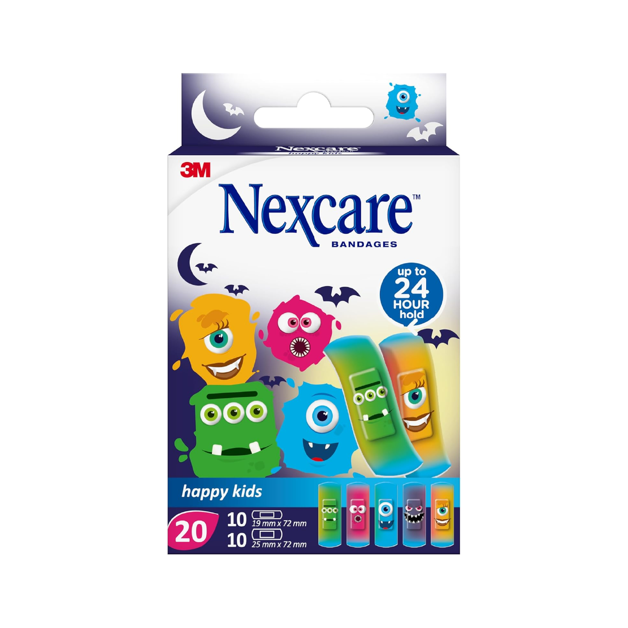 Nexcare Happy Kids Bandages 20 Strips adhesive bandages for children with hypoallergenic breathable material and cartoon design