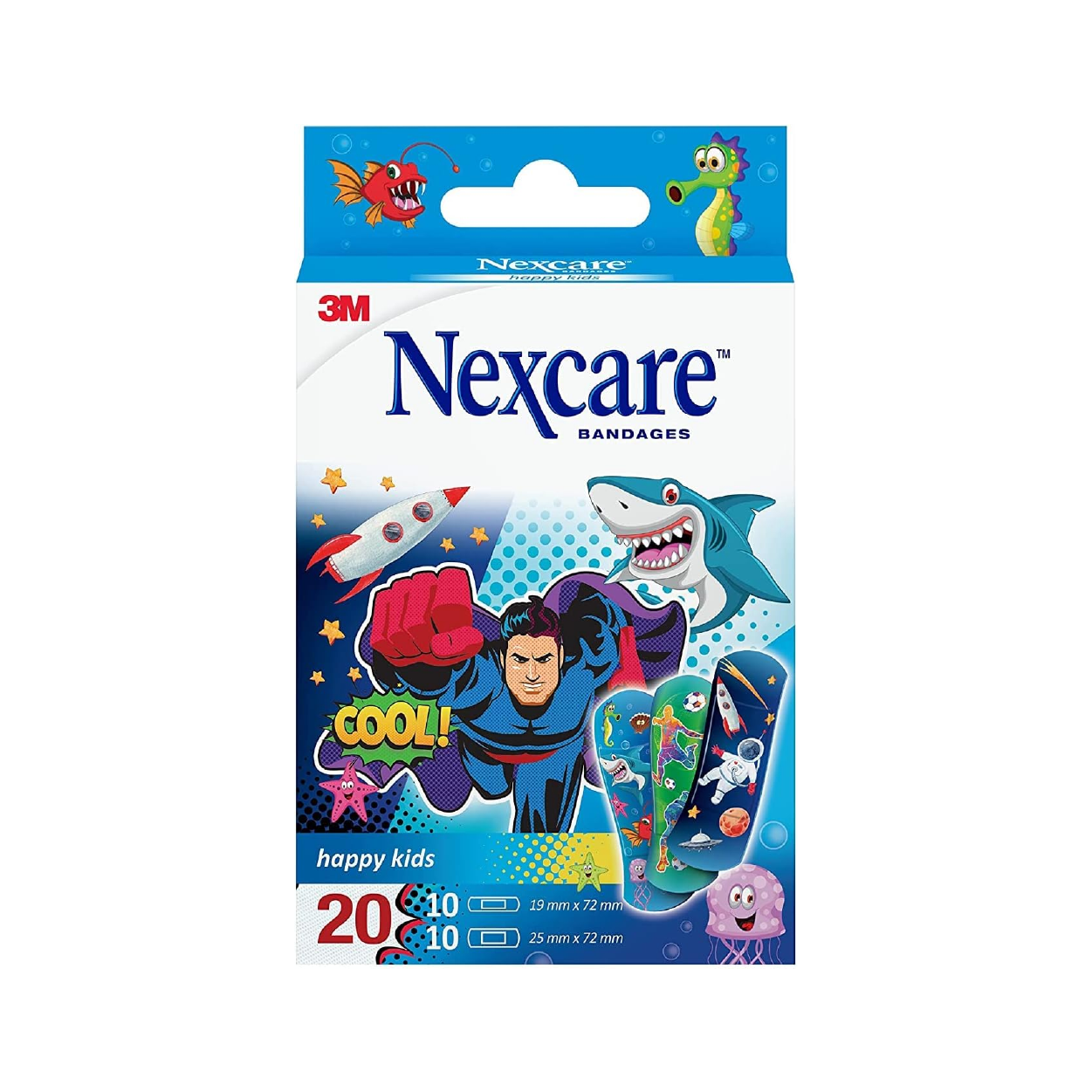 3M Nexcare Happy Kids Bandages 20 Strips adhesive bandages with breathable hypoallergenic material for gentle wound protection