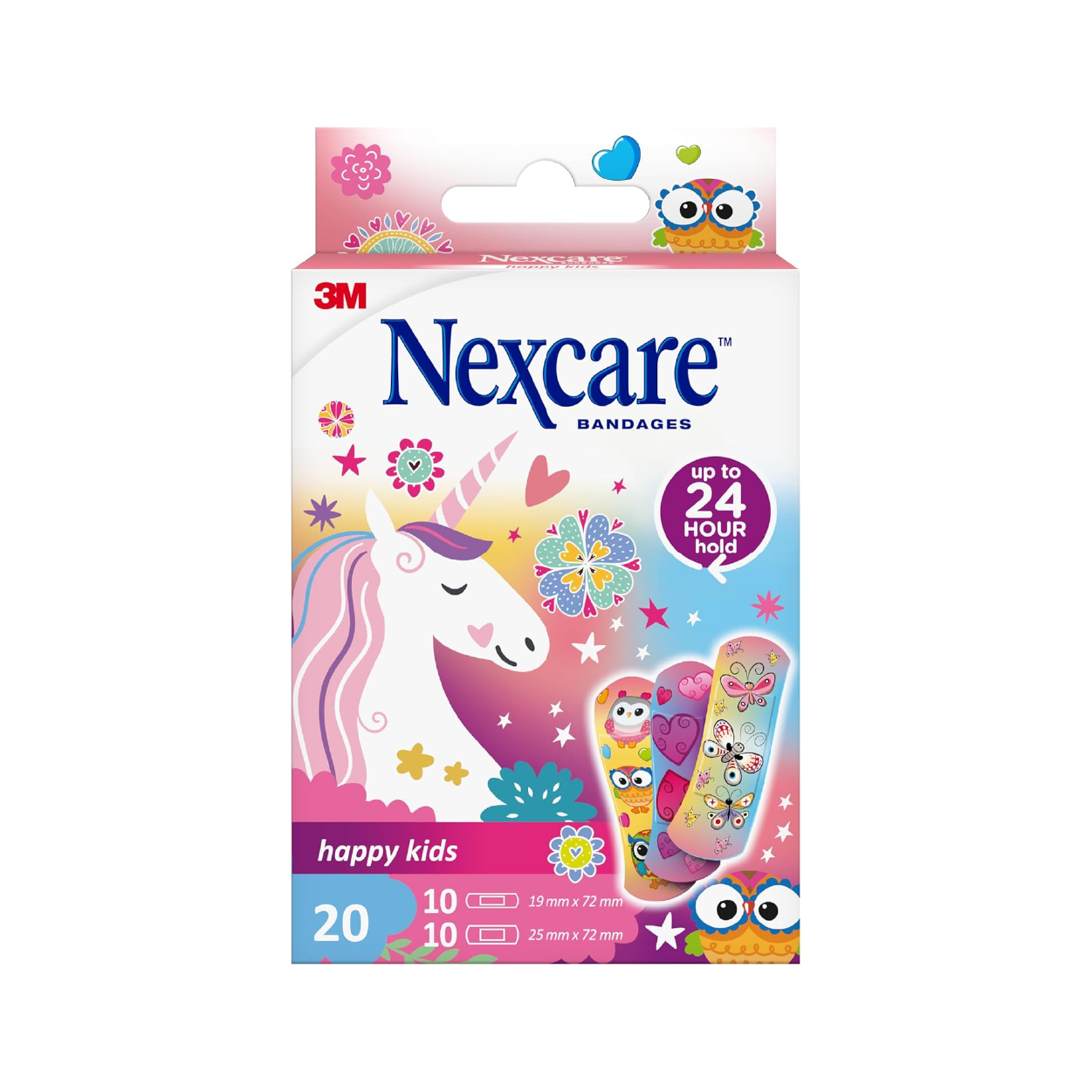 Nexcare Happy Kids Bandages 20 Strips adhesive bandages with breathable hypoallergenic design for gentle protection on children’s cuts