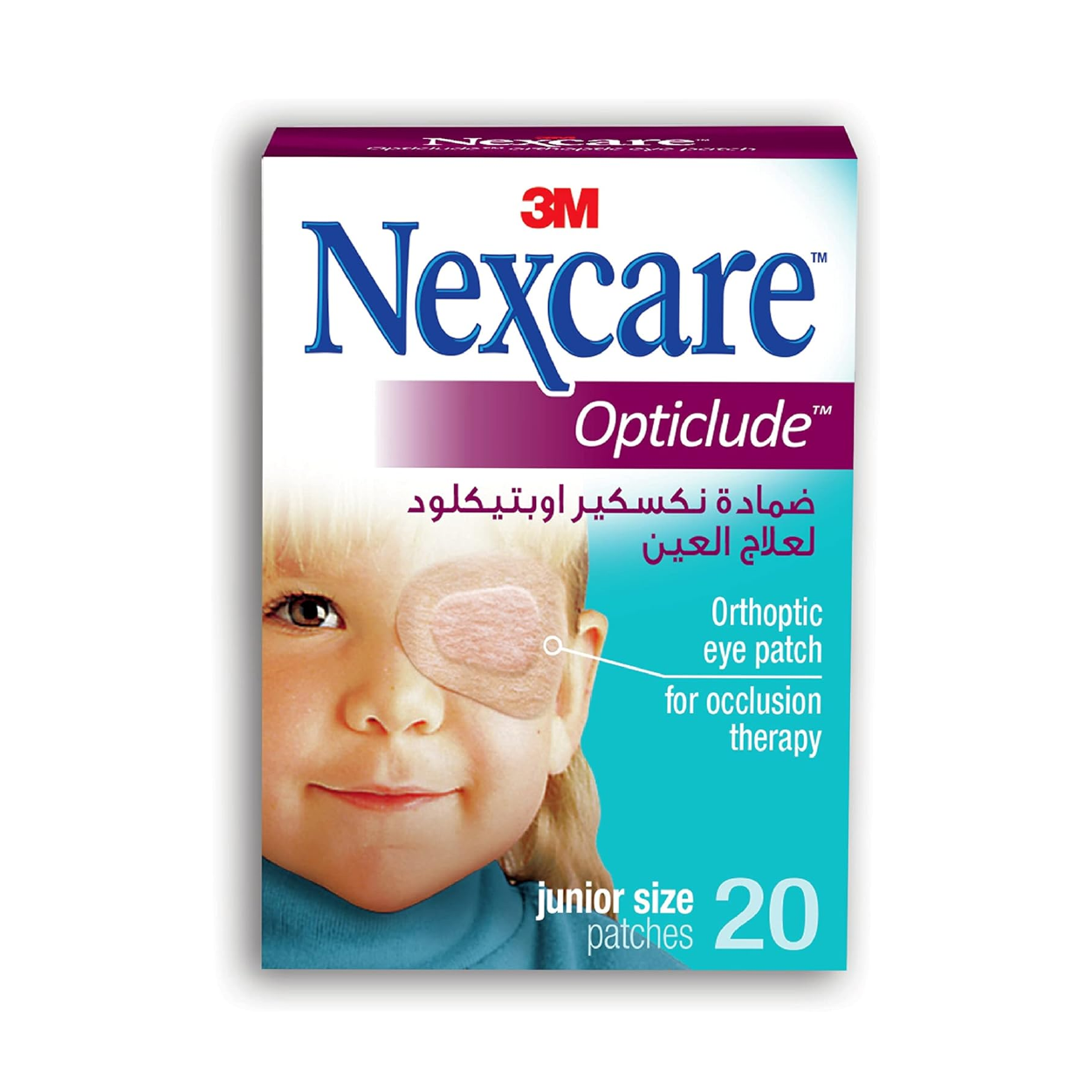 3M Nexcare Opticlude Orthoptic Eye Patch junior size 20 patches for amblyopia treatment with breathable hypoallergenic adhesive