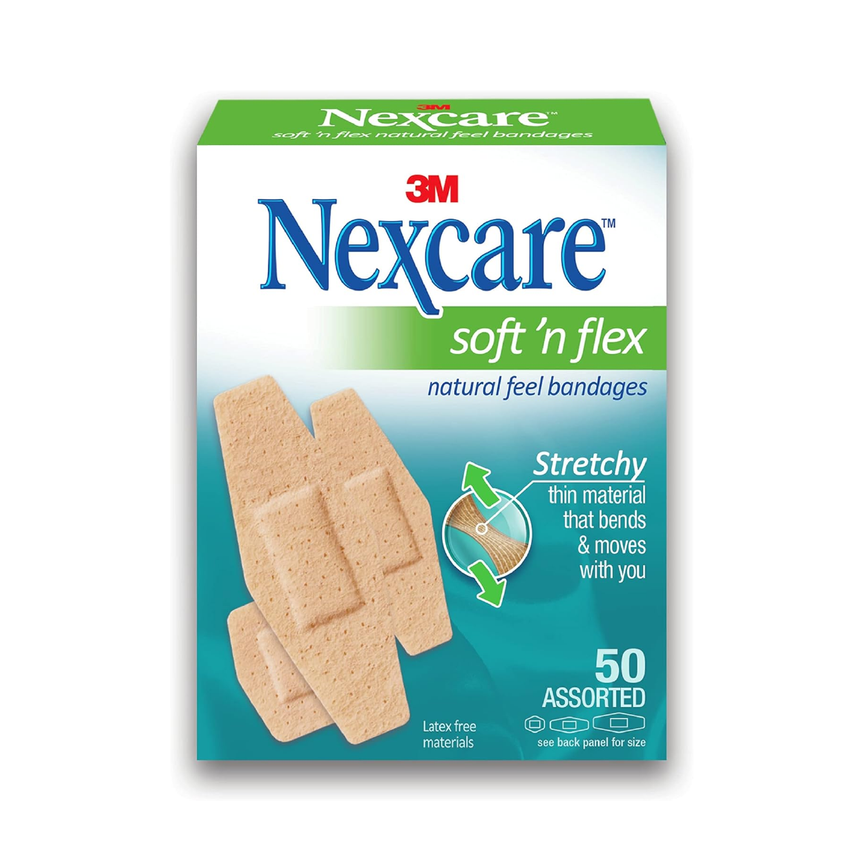 3M Nexcare Soft’n Flex 360 natural feel adhesive bandages 50 assorted pack flexible breathable wound protection