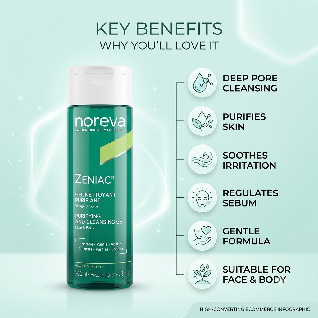 Noreva Zeniac Purifying And Cleansing Gel Face & Body 200ml acne cleansing gel that removes excess oil and purifies blemish-prone skin.