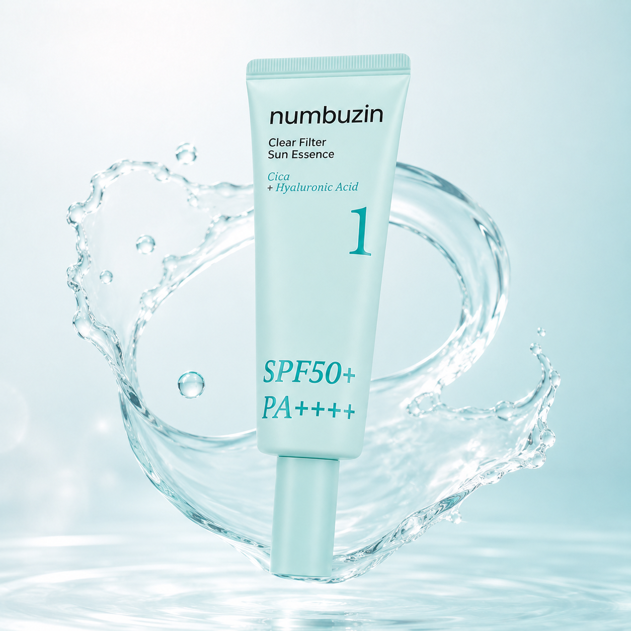 Numbuzin No.1 Clear Filter Sun Essence SPF50+ PA++++ 50ml facial sunscreen providing lightweight hydration and broad-spectrum UV protection.