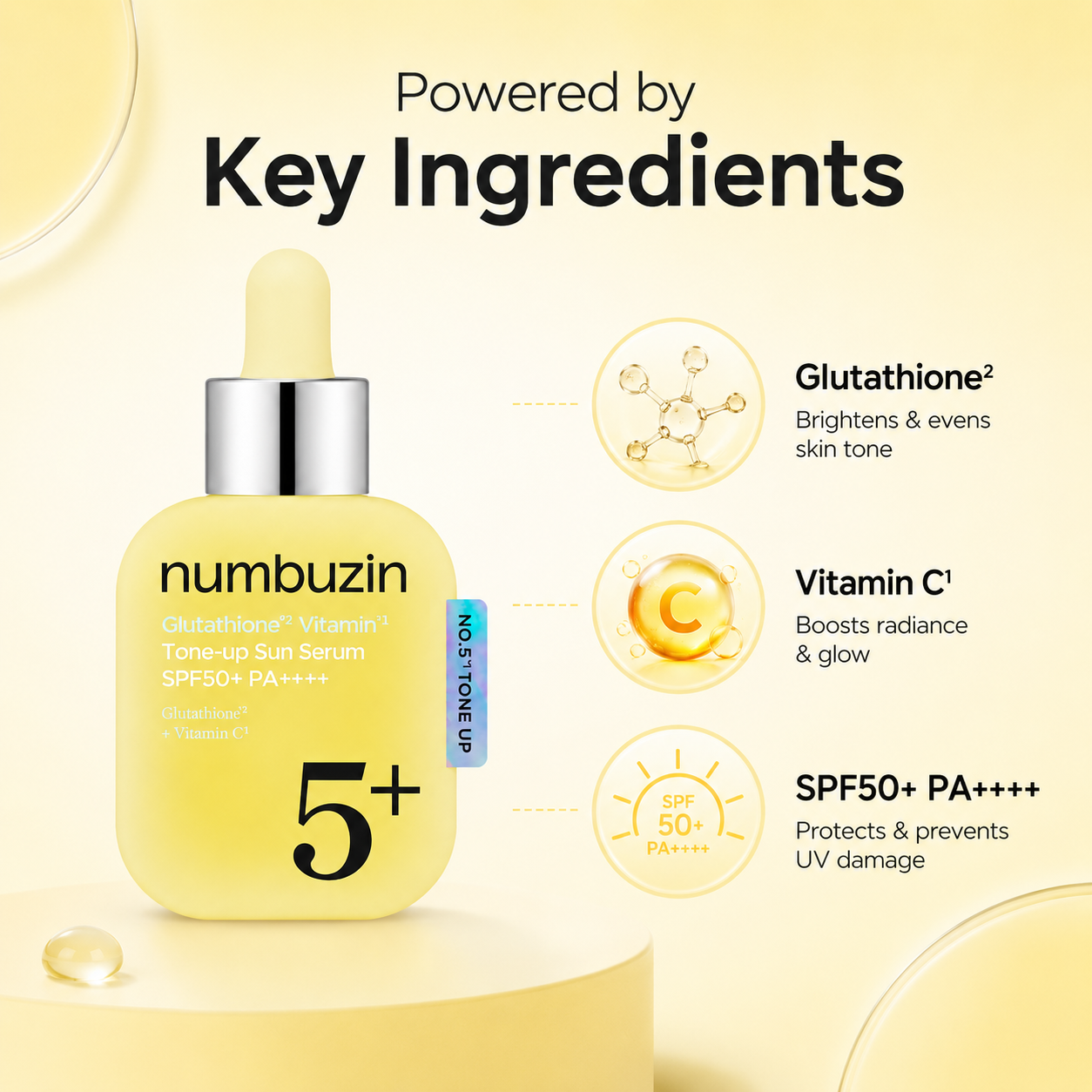 Numbuzin No.5 Glutathione Vitamin Tone-Up Sun Serum SPF50+ PA++++ 30ml lightweight brightening sunscreen serum