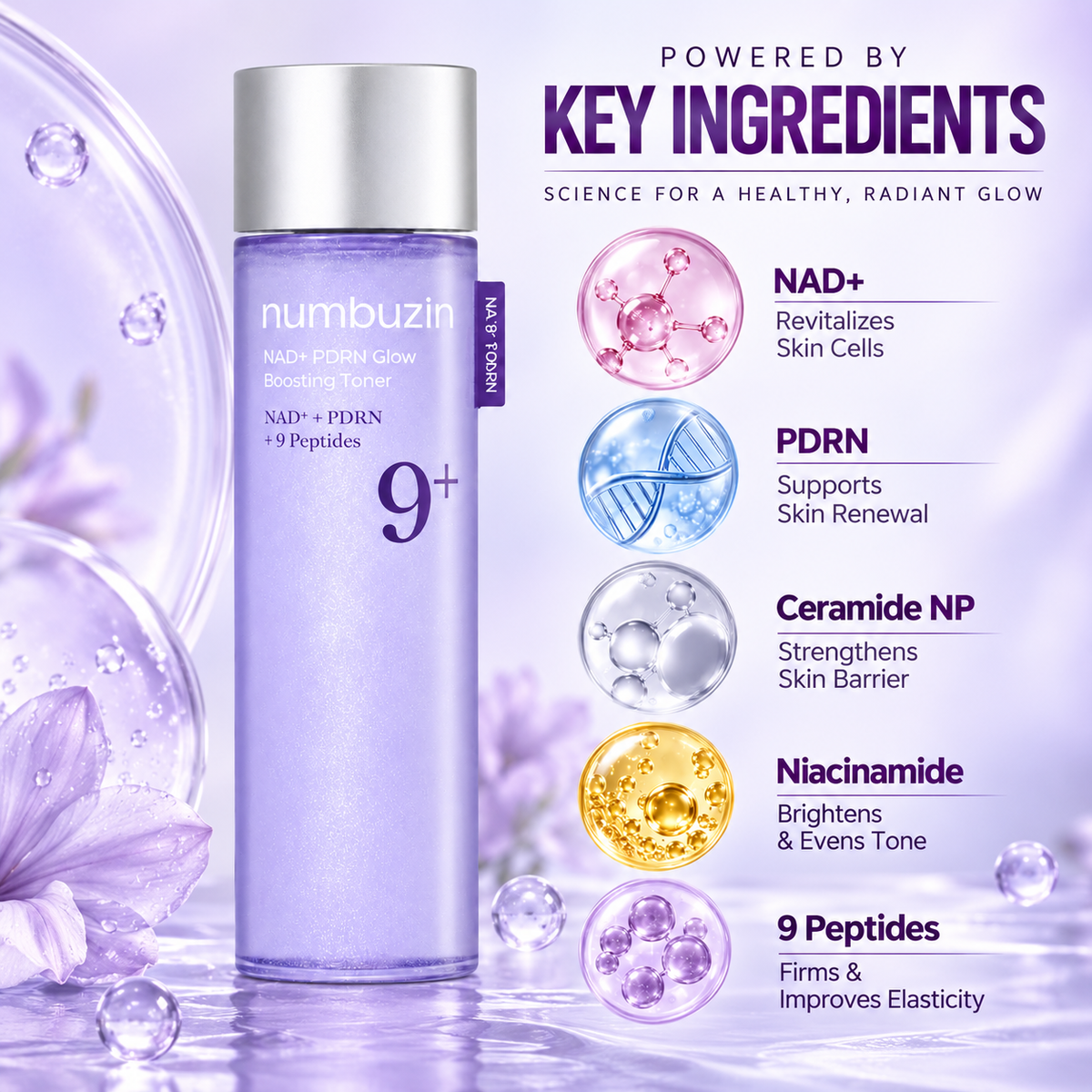 Numbuzin No.9 NAD+ PDRN Glow Boosting Toner 150ml facial toner for radiant, refreshed-looking skin