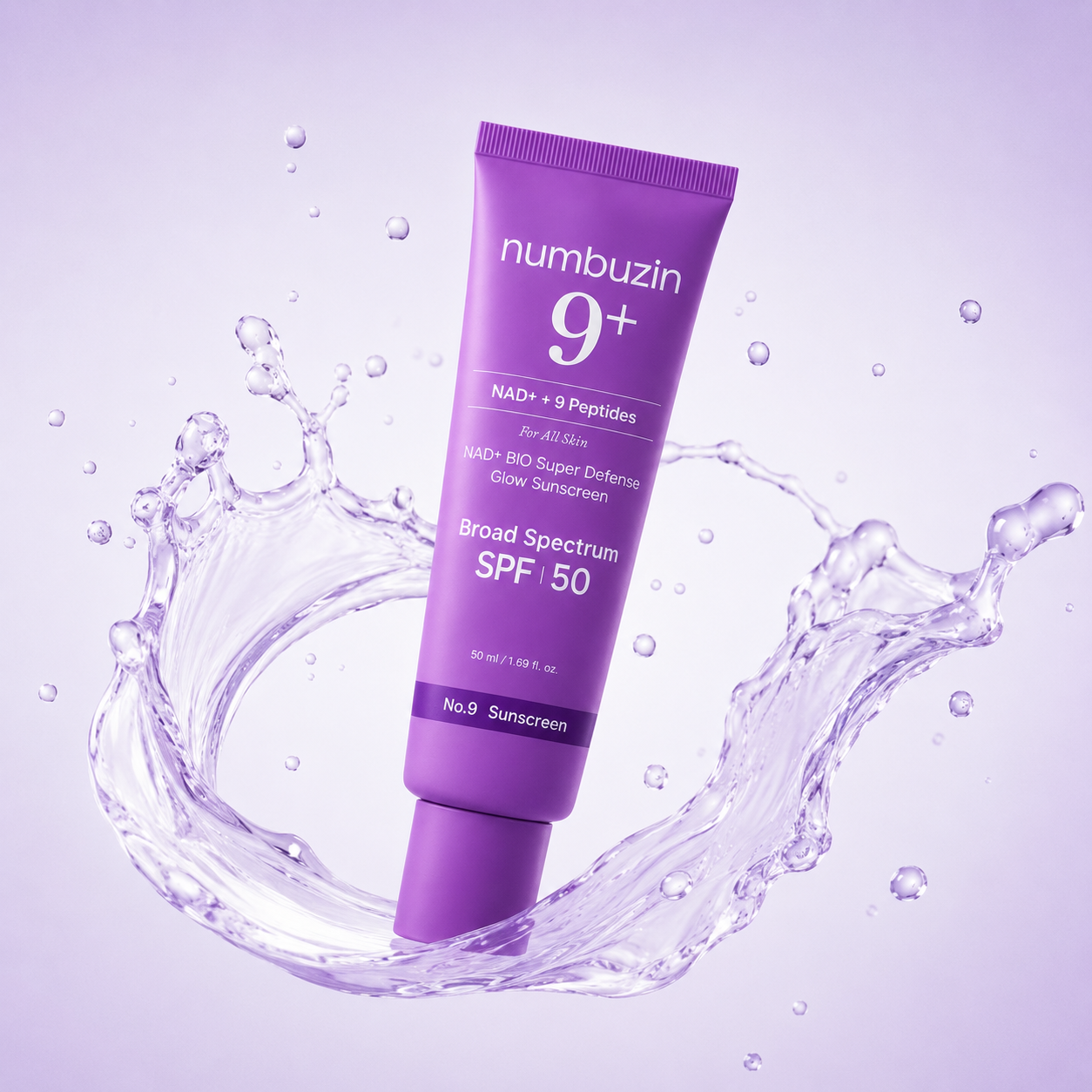 Numbuzin No.9 NAD+ Peptides Dewy Sun Essence SPF50+ PA++++ 50ml lightweight sunscreen for daily UV protection and glow