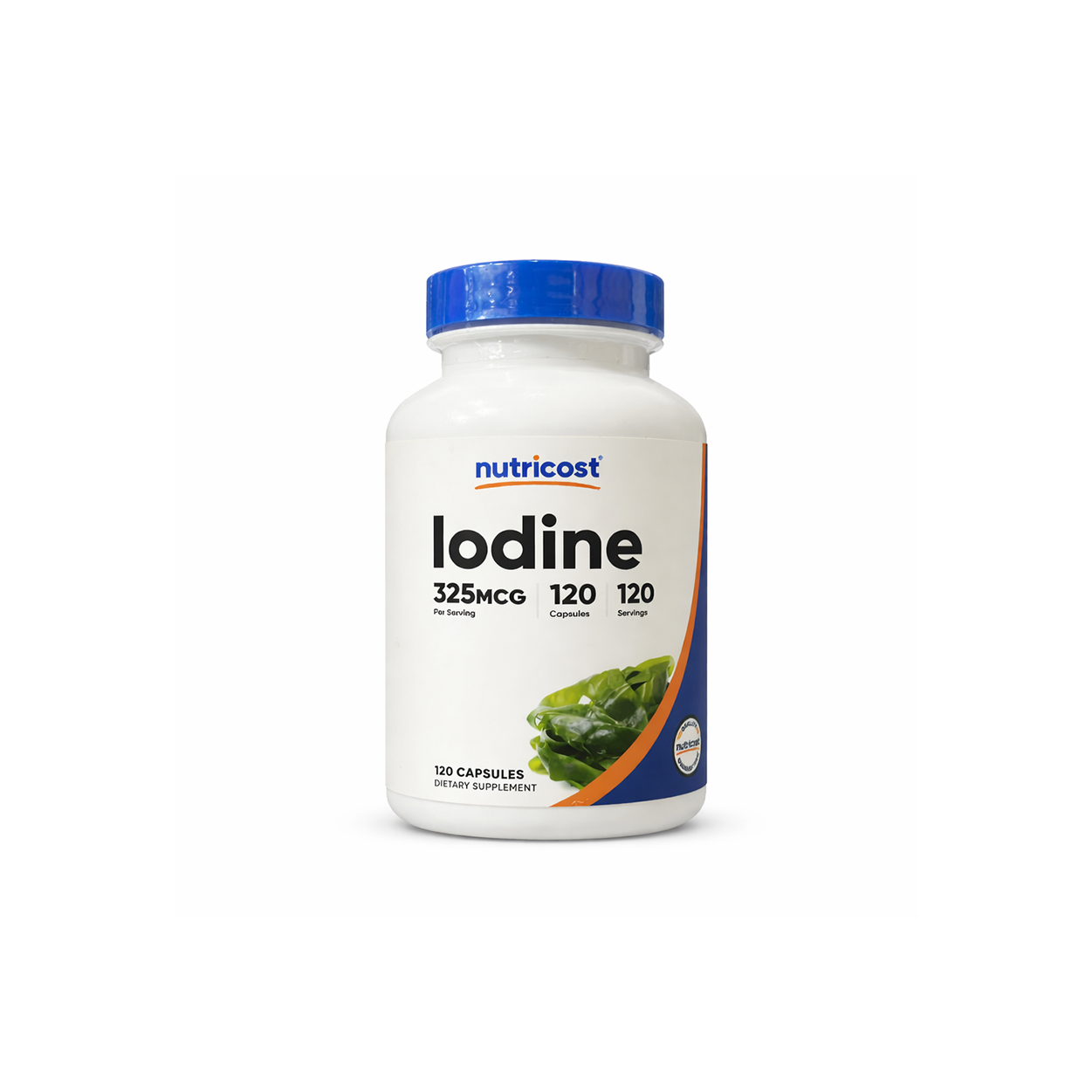 Nutricost Iodine 325mcg 120 capsules dietary supplement bottle for thyroid support and iodine deficiency management