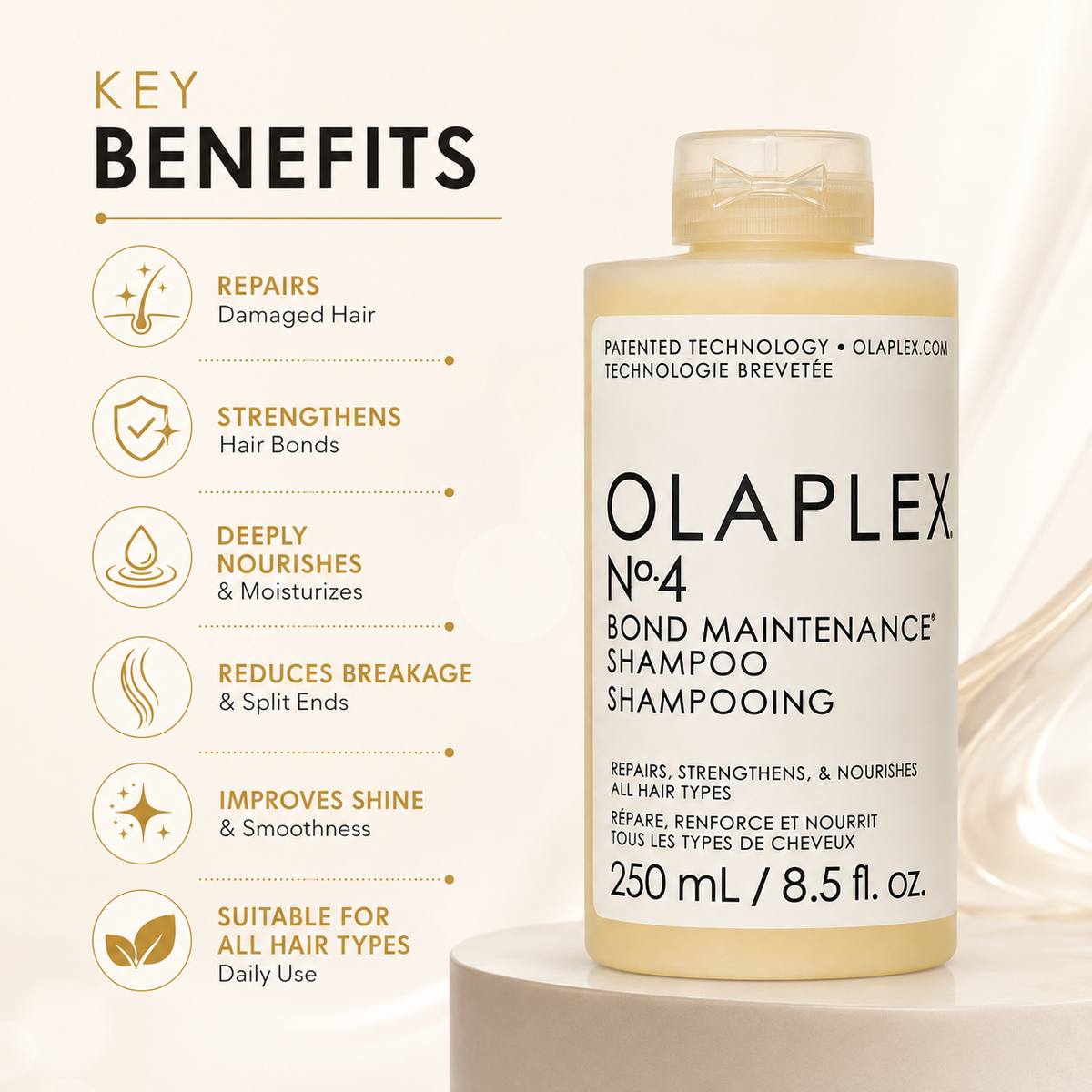 OLAPLEX No.4 Bond Maintenance Shampoo 250ml for damaged hair repair and stronger-looking strands