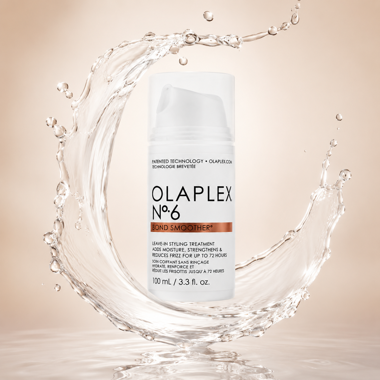 OLAPLEX No.6 Bond Smoother Leave-In Hair Treatment 100ml bottle for frizz control, smoothing flyaways, and strengthening damaged hair.
