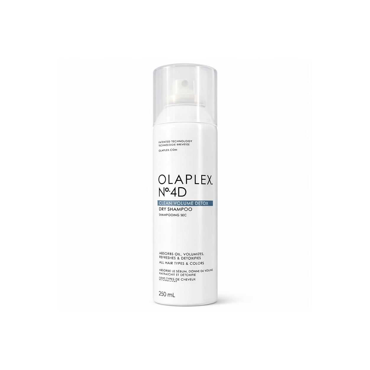 OLAPLEX No.4D Clean Volume Detox Dry Shampoo 250ml spray bottle for oil absorption and scalp refresh for all hair types
