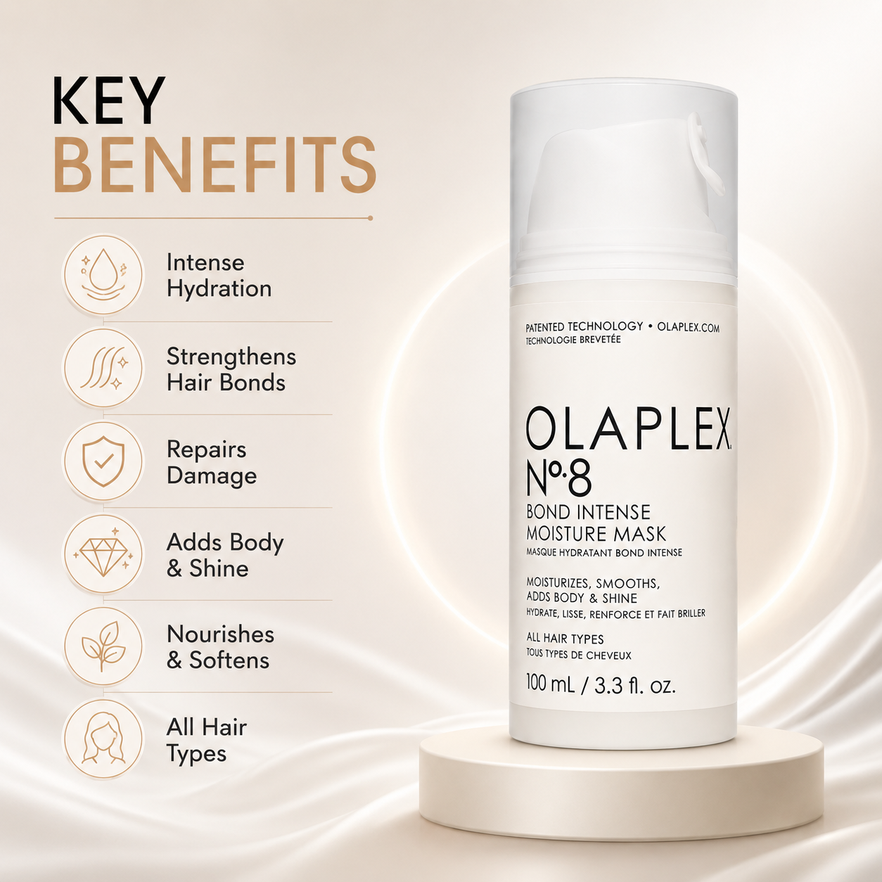 Olaplex No.8 Bond Intense Moisture Mask 100ml hair repair mask for damaged hair, providing deep hydration, softness, and shine.
