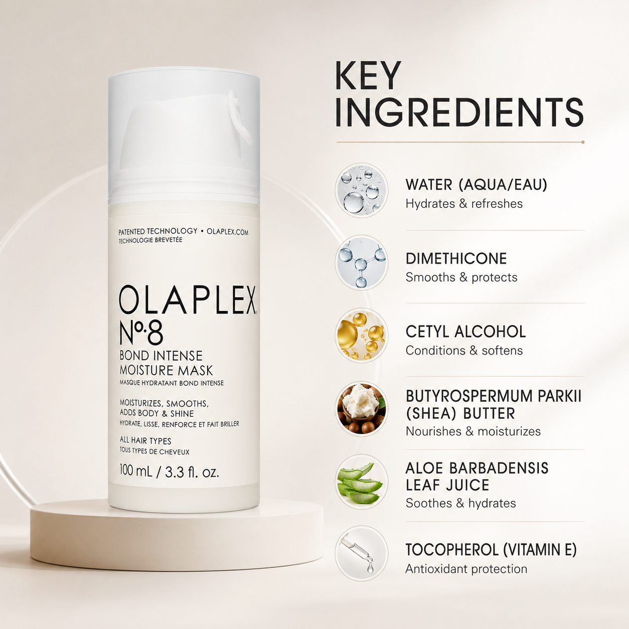 Olaplex No.8 Bond Intense Moisture Mask 100ml hair repair mask for damaged hair, providing deep hydration, softness, and shine.