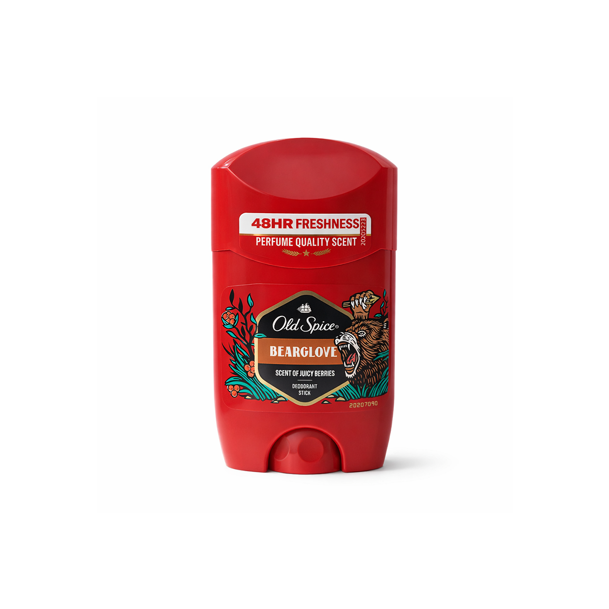Old Spice Bearglove deodorant stick 50ml for men providing 48-hour freshness and odor protection in a red twist-up container