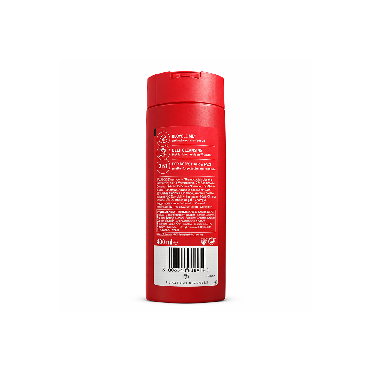 Old Spice Captain 3-in-1 Body Wash 400ml bottle for men, deep cleansing body, hair and face wash with long-lasting ocean fragrance