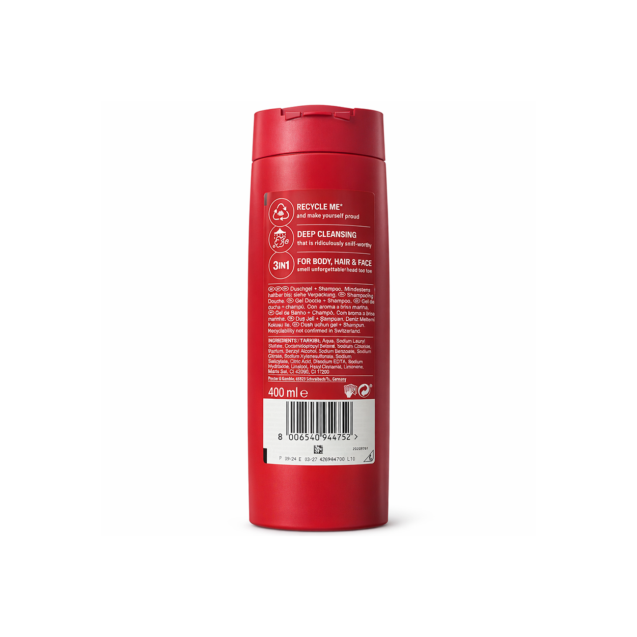 Old Spice Deep Sea 3 in 1 body wash 400ml bottle for men with sea breeze scent for deep cleansing body hair and face