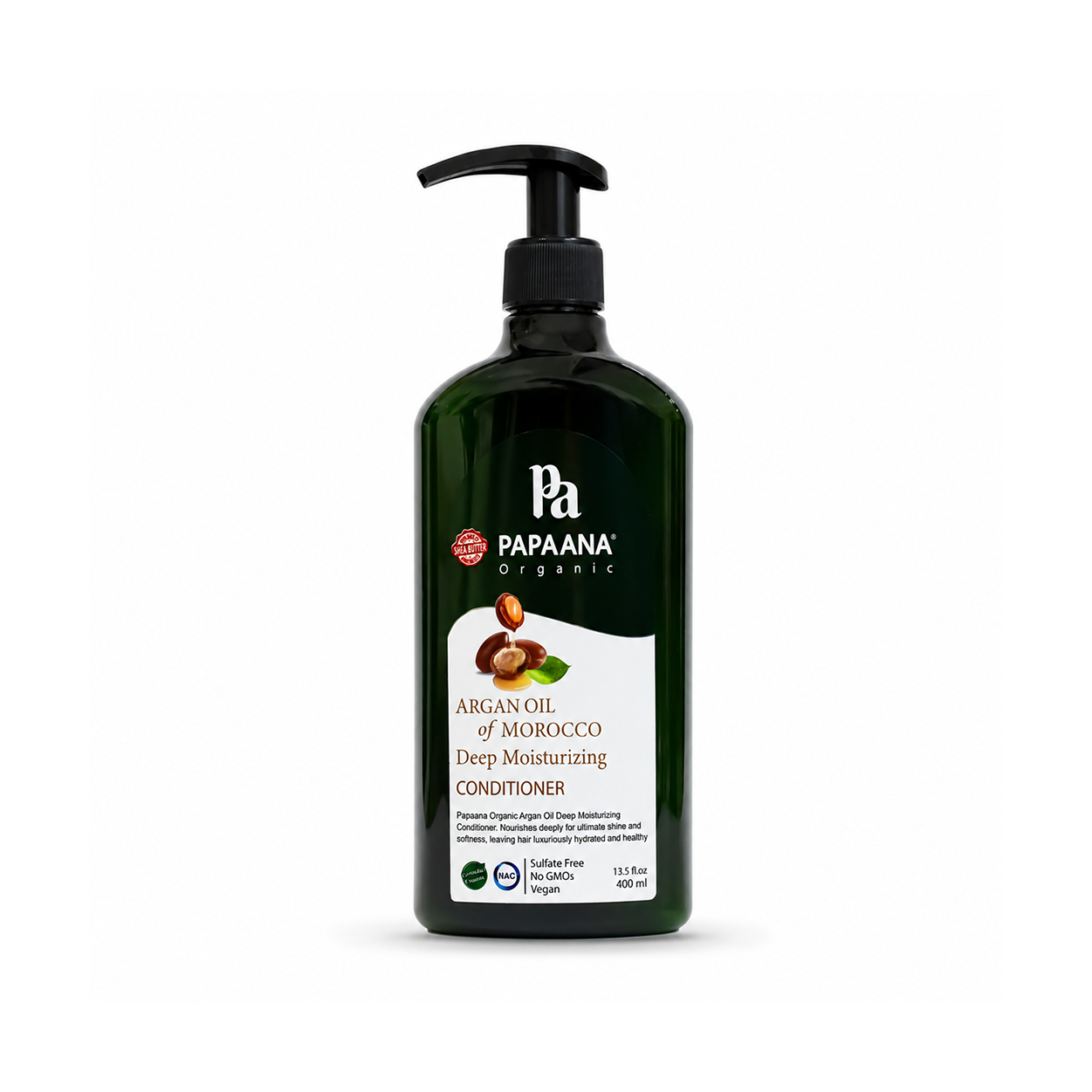 PAPAANA Organic Argan Oil Of Morocco Deep Moisturizing Conditioner 400ml, sulfate-free conditioner for soft, hydrated hair and frizz control.