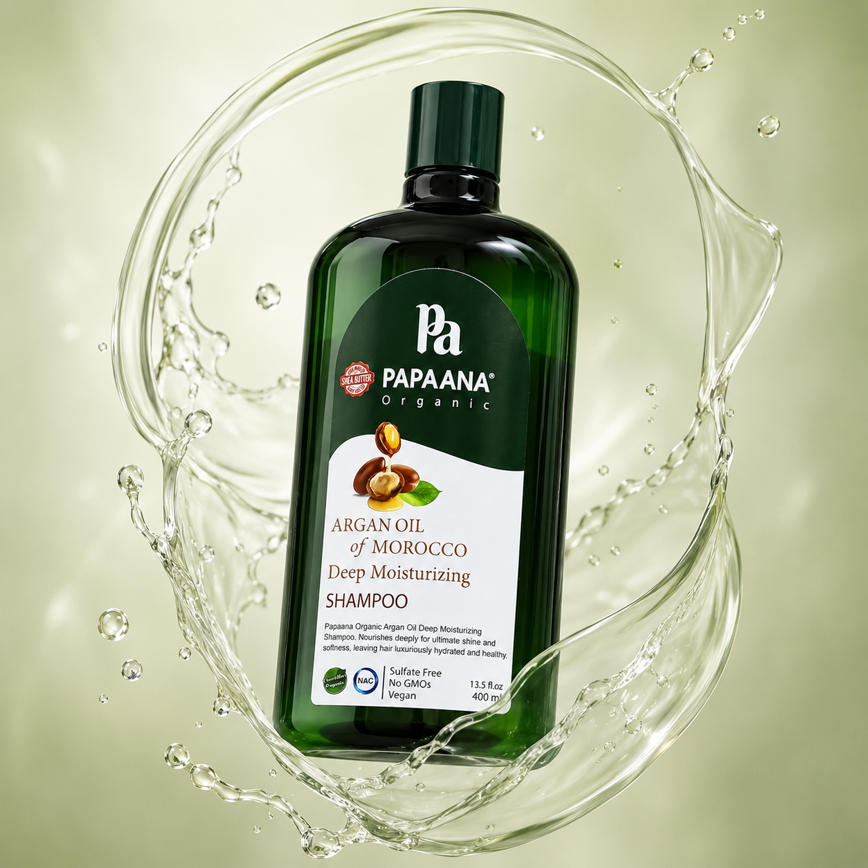 PAPAANA Organic Argan Oil Of Morocco Deep Moisturizing Shampoo 400ml, sulfate-free moisturizing shampoo for dry and damaged hair care.