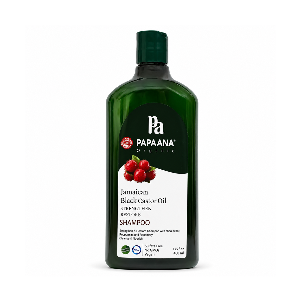 PAPAANA Organic Jamaican Black Castor Oil Strengthen & Restore Shampoo 400ml strengthening shampoo for weak and damaged hair