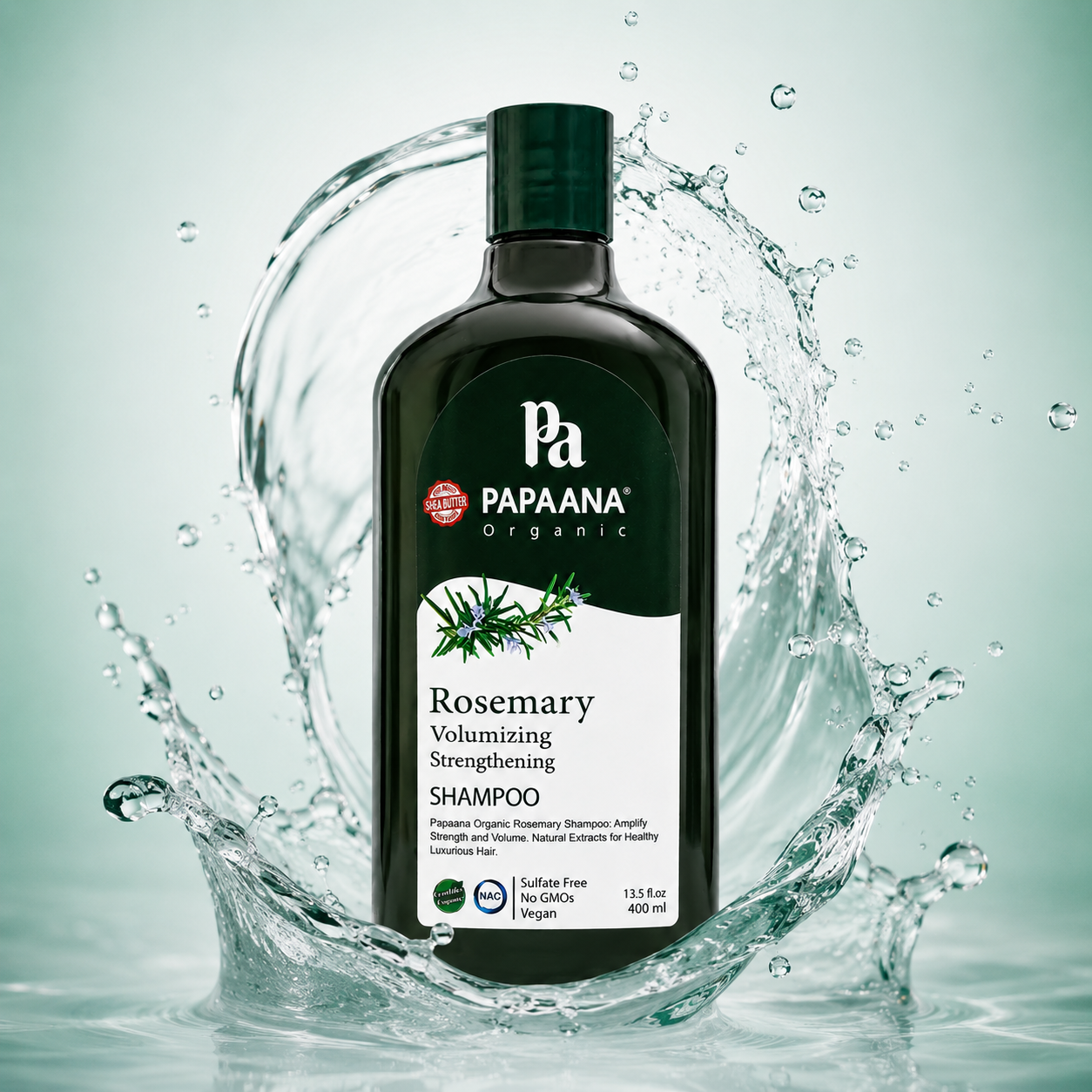 PAPAANA Organic Rosemary Volumizing Strengthening Shampoo 400ml, sulfate-free volumizing shampoo that helps strengthen weak, thin hair and improve fullness.