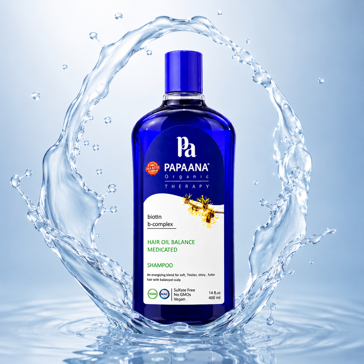 PAPAANA Organic Therapy Hair Oil Balance Medicated Shampoo 400ml sulfate-free oil control shampoo for oily scalp and healthier-looking hair.