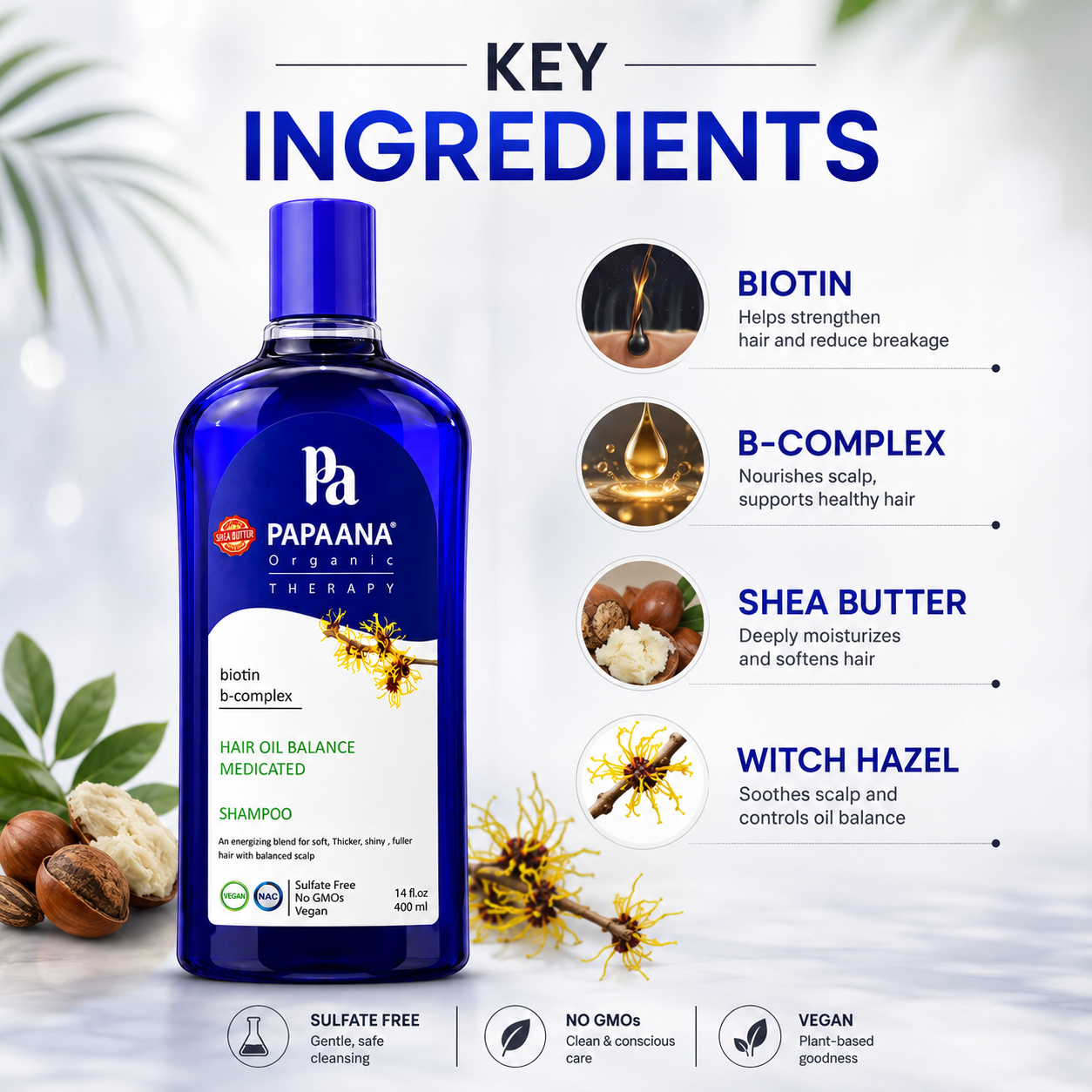 PAPAANA Organic Therapy Hair Oil Balance Medicated Shampoo 400ml sulfate-free oil control shampoo for oily scalp and healthier-looking hair.