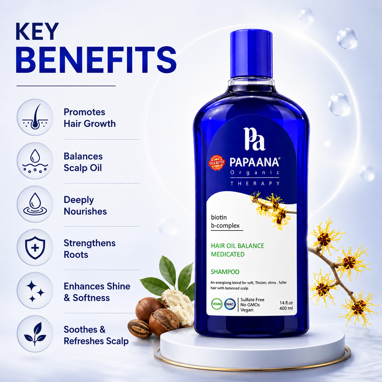 PAPAANA Organic Therapy Hair Oil Balance Medicated Shampoo 400ml sulfate-free oil control shampoo for oily scalp and healthier-looking hair.