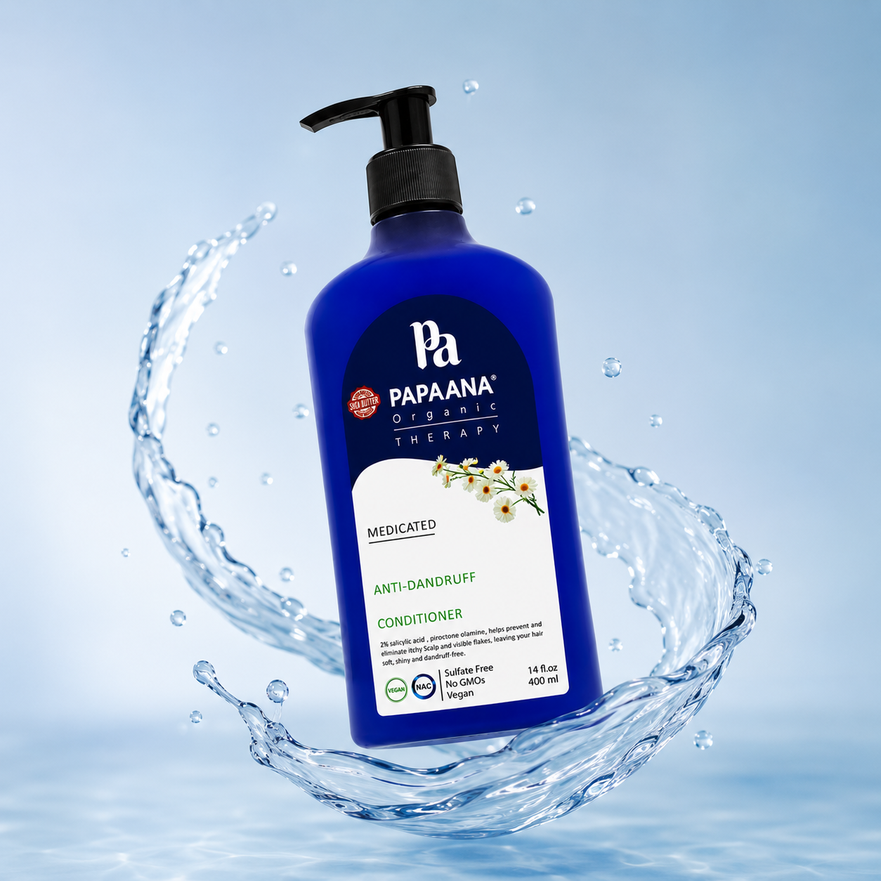 PAPAANA Organic Therapy Medicated Anti-Dandruff Conditioner 400ml with Salicylic Acid, helps reduce dandruff flakes and soothe itchy scalp.