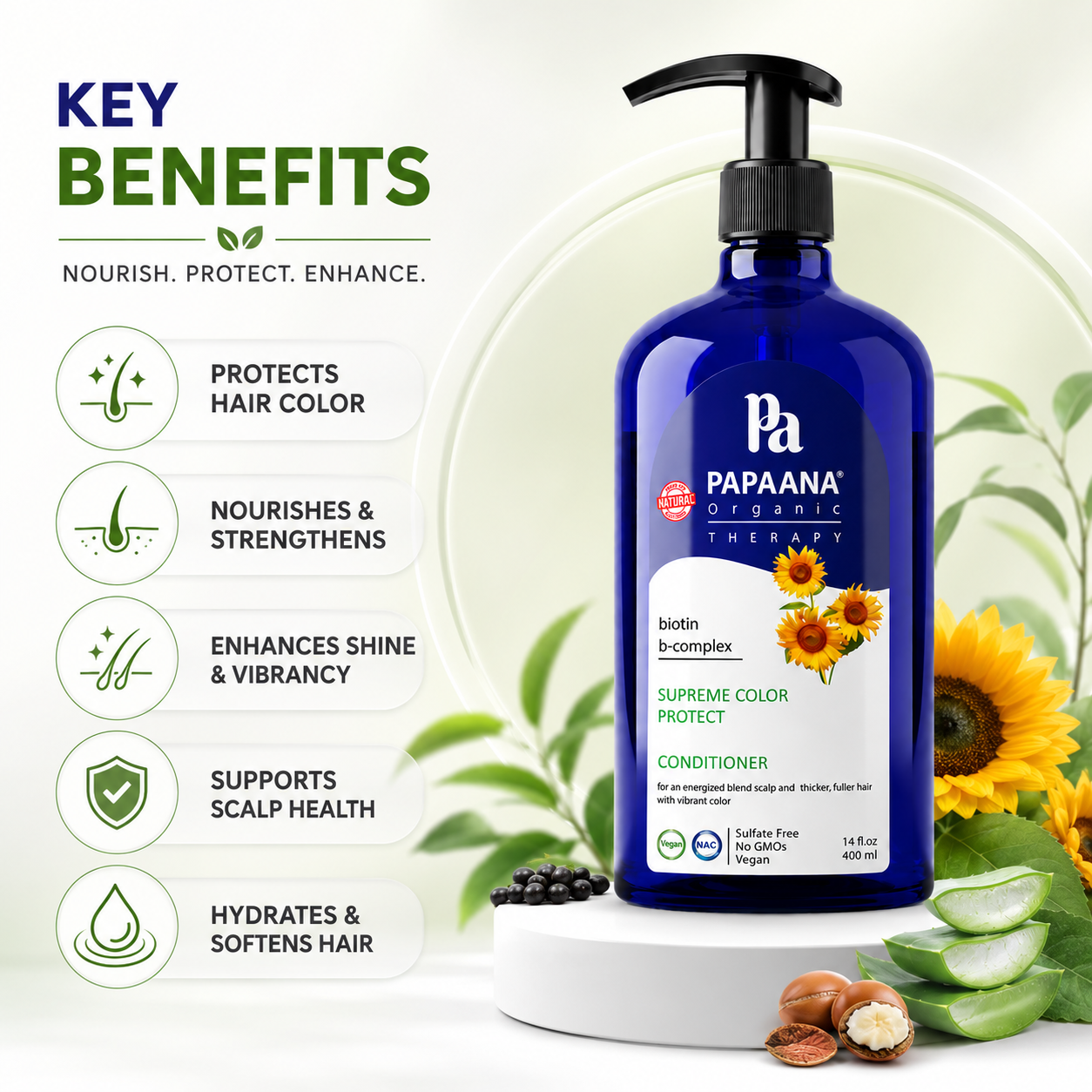 PAPAANA Organic Therapy Supreme Color Protect Conditioner 400ml sulfate-free hair conditioner that helps protect color-treated hair and enhance shine.