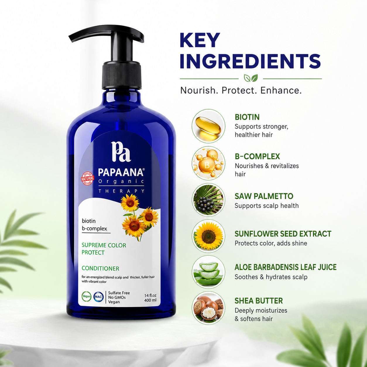 PAPAANA Organic Therapy Supreme Color Protect Conditioner 400ml sulfate-free hair conditioner that helps protect color-treated hair and enhance shine.