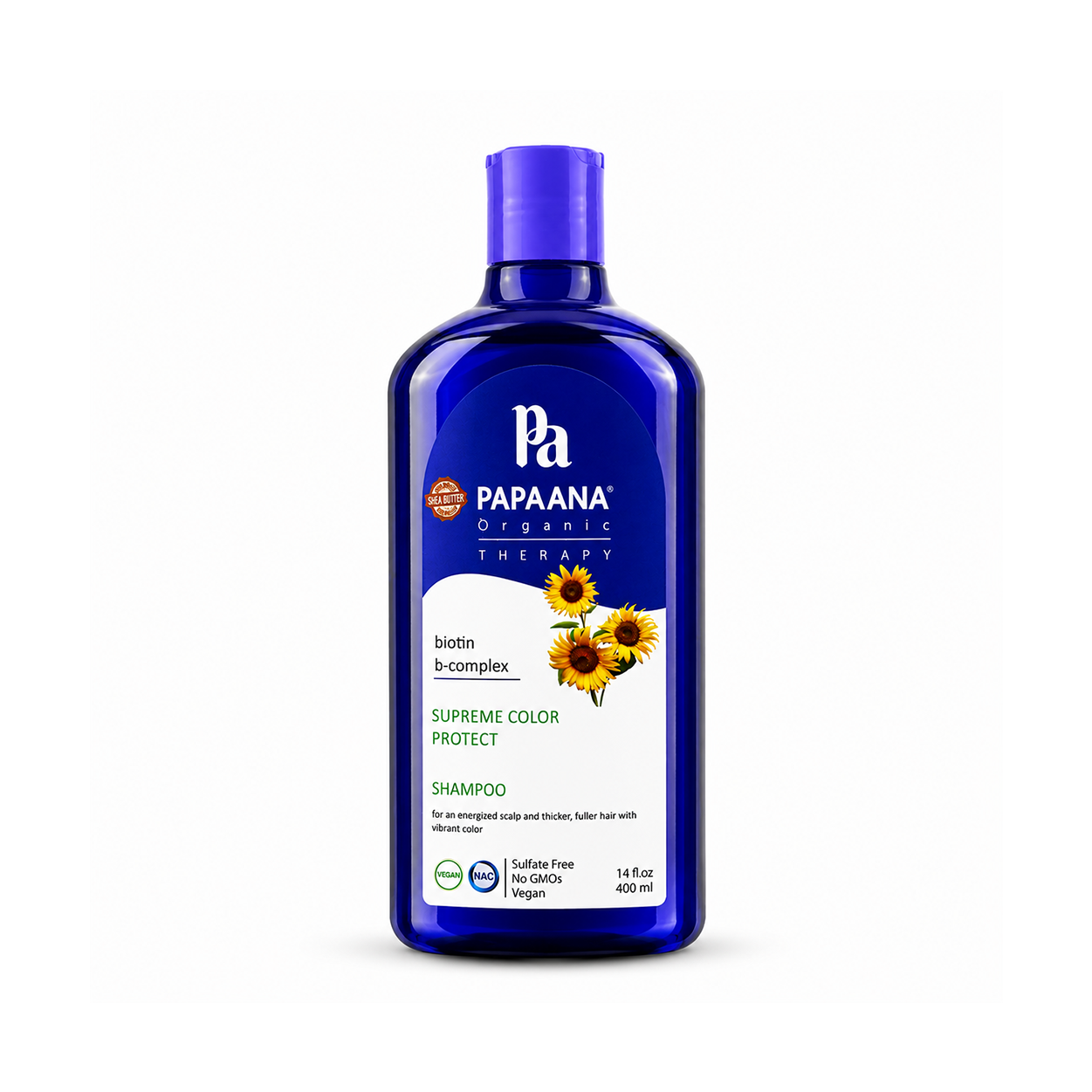 PAPAANA Organic Therapy Supreme Color Protect Shampoo 400ml sulfate-free color protection shampoo for maintaining vibrant color-treated hair and shine.