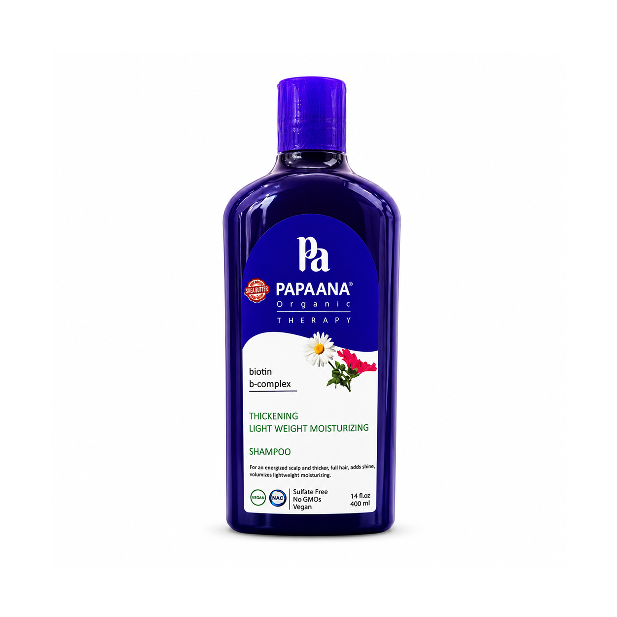 PAPAANA Organic Therapy Thickening Lightweight Moisturizing Shampoo 400ml, biotin-infused thickening shampoo for fuller-looking hair and scalp care.