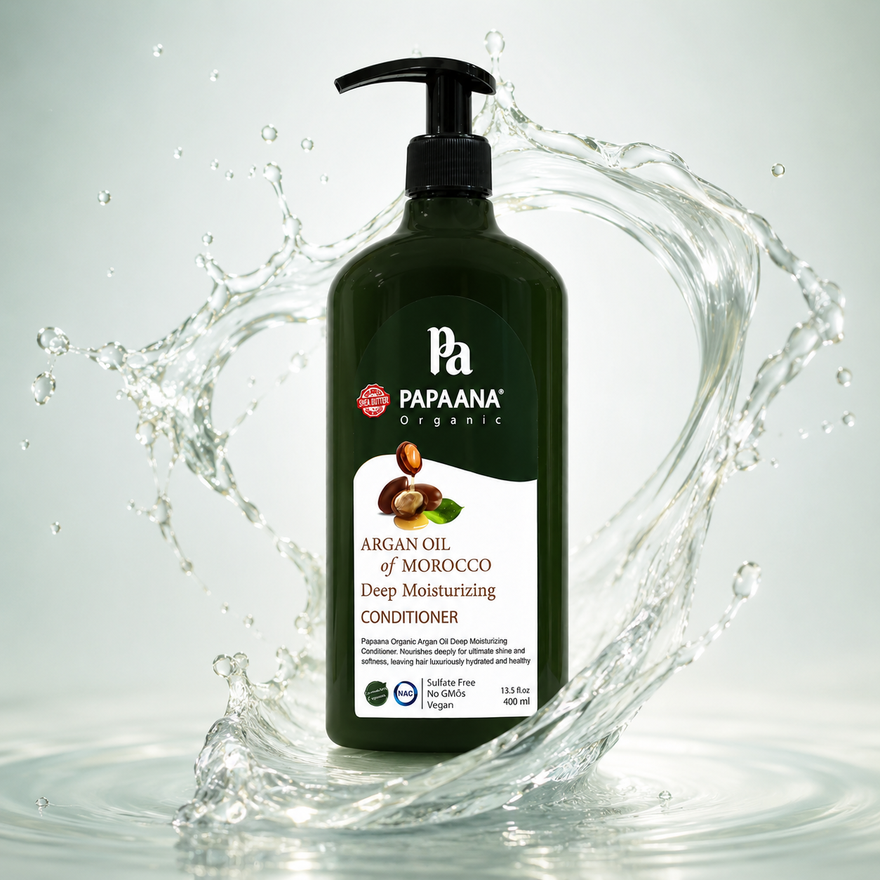 PAPAANA Organic Argan Oil Of Morocco Deep Moisturizing Conditioner 400ml, sulfate-free conditioner for soft, hydrated hair and frizz control.