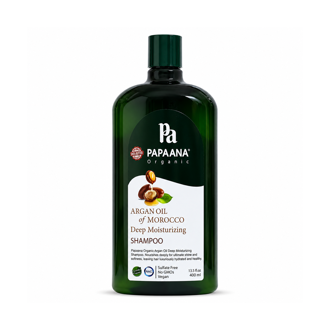 PAPAANA Organic Argan Oil Of Morocco Deep Moisturizing Shampoo 400ml, sulfate-free moisturizing shampoo for dry and damaged hair care.