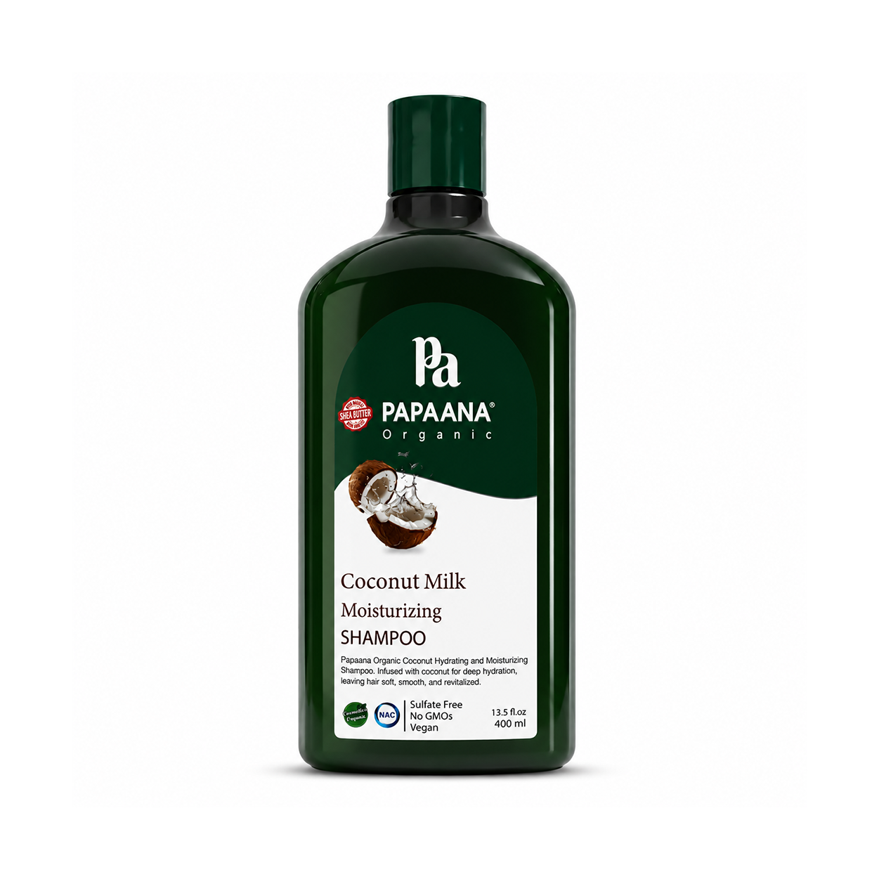 PAPAANA Organic Coconut Milk Moisturizing Shampoo 400ml sulfate-free moisturizing shampoo for dry hair hydration and softness enhancement.