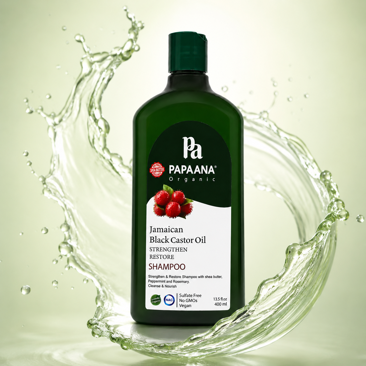 PAPAANA Organic Jamaican Black Castor Oil Strengthen & Restore Shampoo 400ml strengthening shampoo for weak and damaged hair