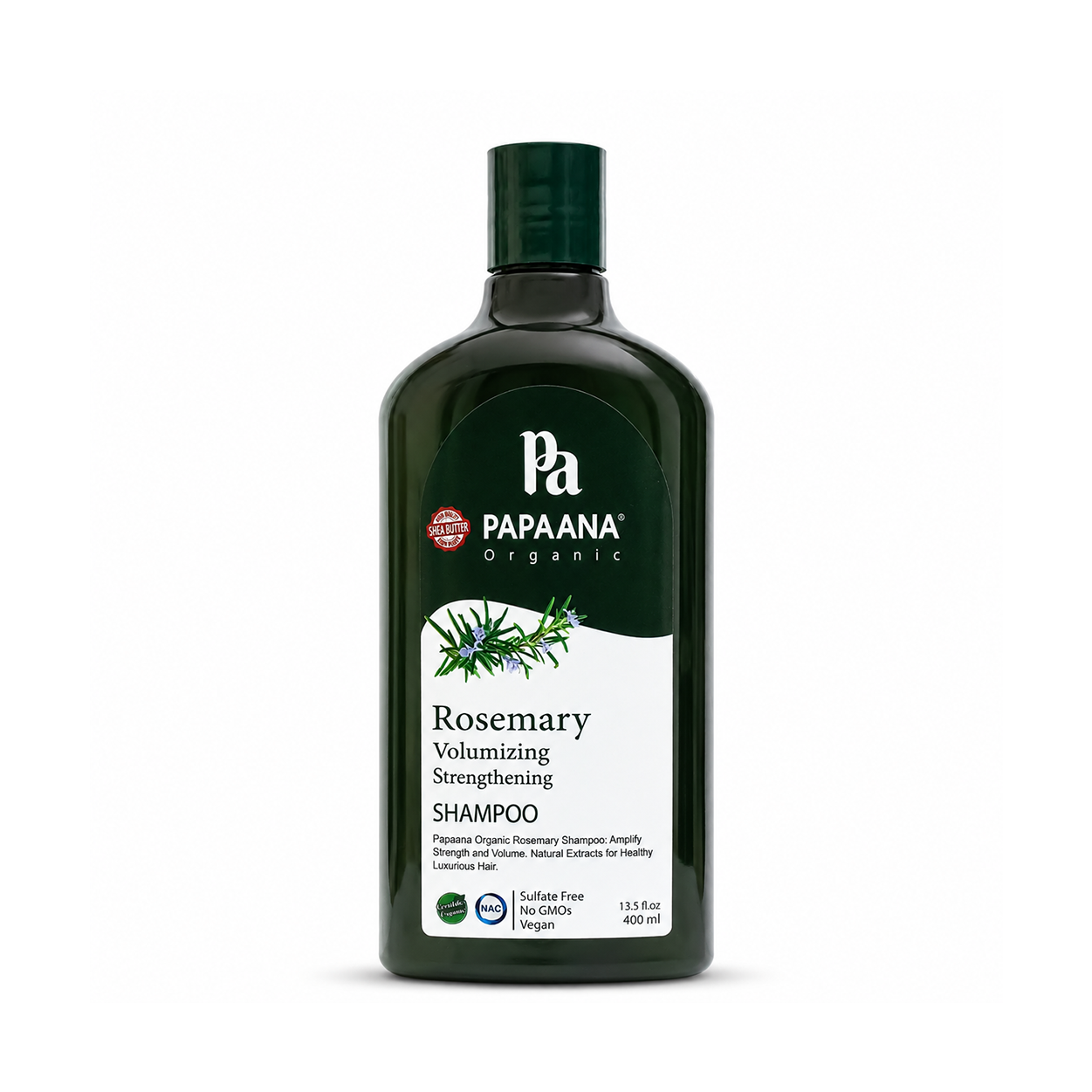 PAPAANA Organic Rosemary Volumizing Strengthening Shampoo 400ml, sulfate-free volumizing shampoo that helps strengthen weak, thin hair and improve fullness.
