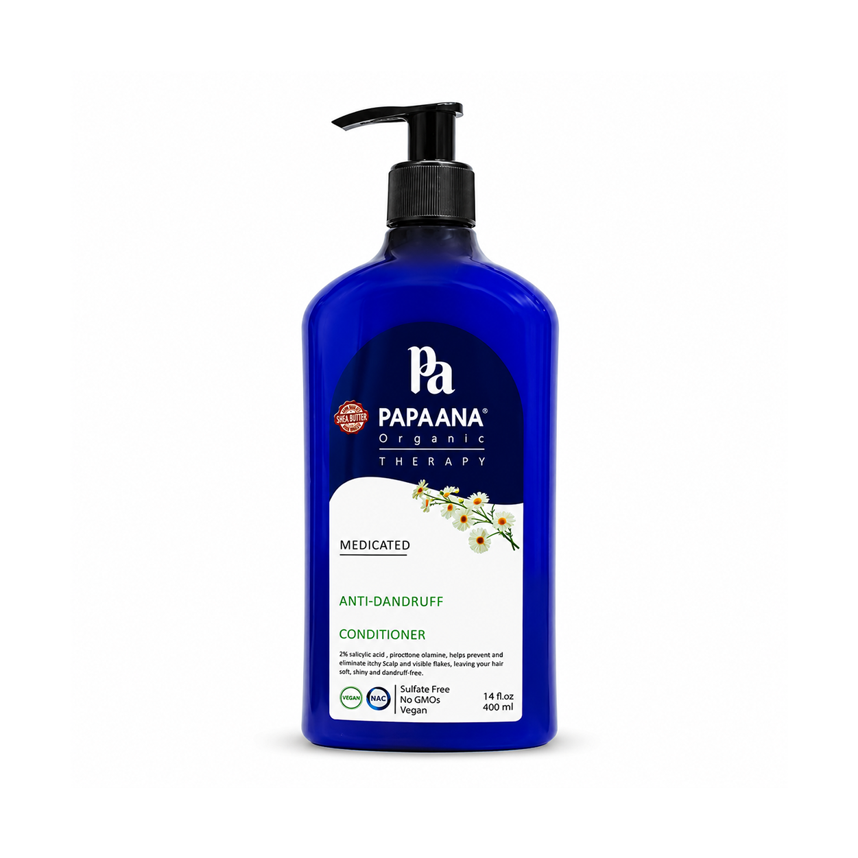 PAPAANA Organic Therapy Medicated Anti-Dandruff Conditioner 400ml with Salicylic Acid, helps reduce dandruff flakes and soothe itchy scalp.
