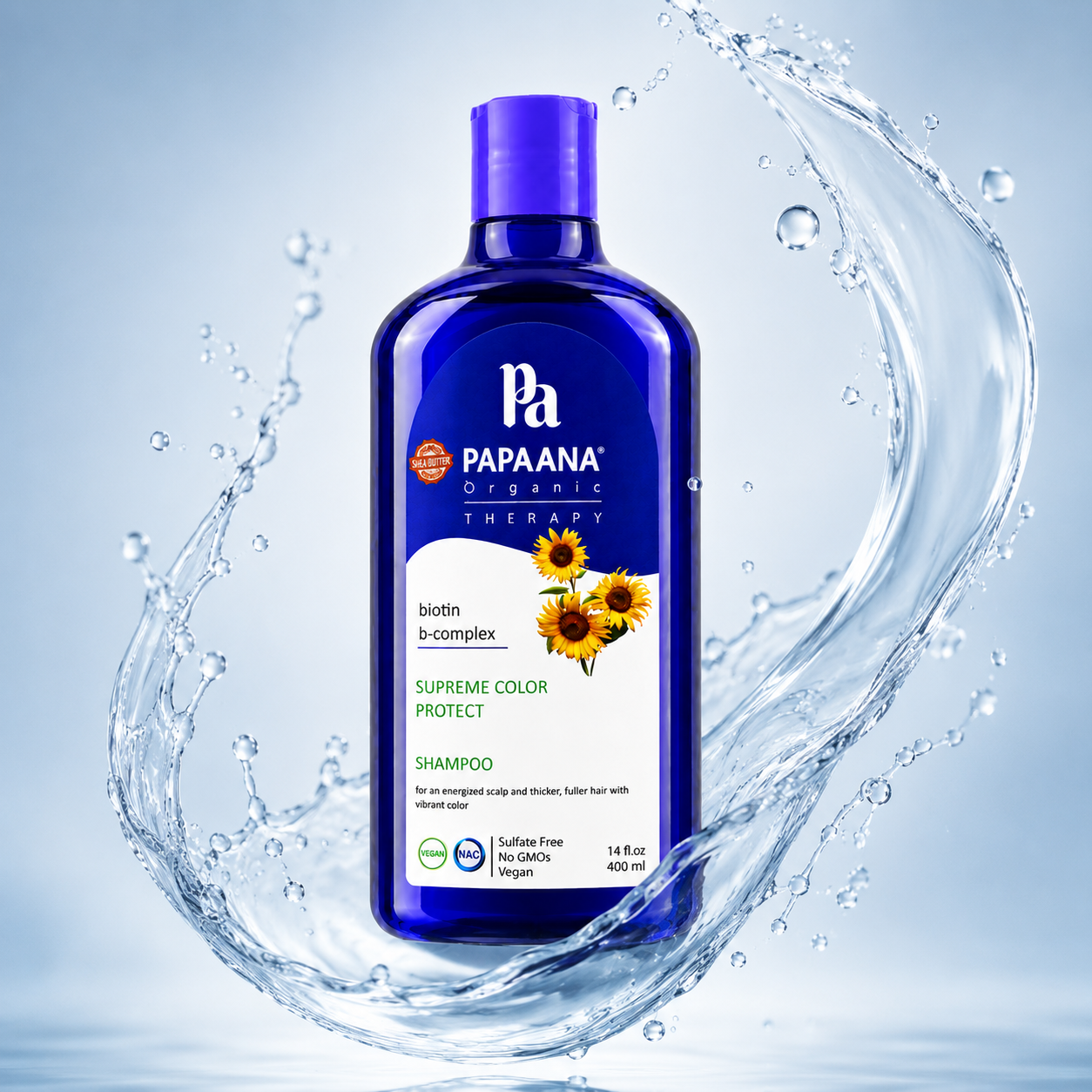 PAPAANA Organic Therapy Supreme Color Protect Shampoo 400ml sulfate-free color protection shampoo for maintaining vibrant color-treated hair and shine.