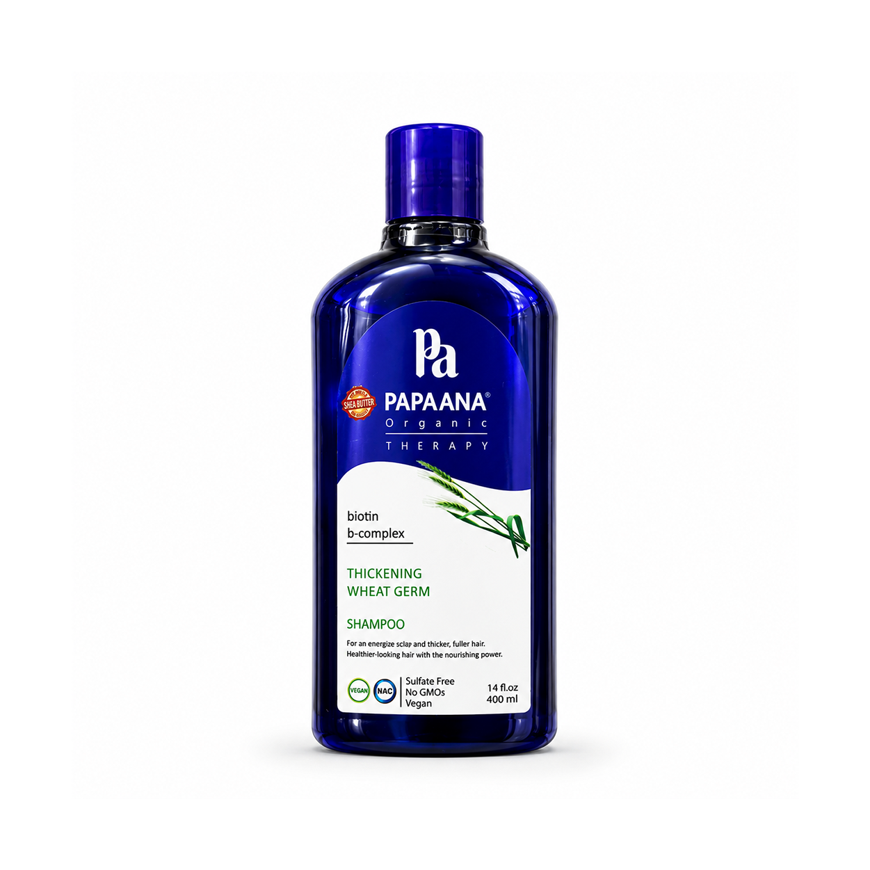 PAPAANA Organic Therapy Thickening Wheat Germ Shampoo 400ml hair thickening shampoo with biotin and wheat germ for fuller-looking hair and scalp care.